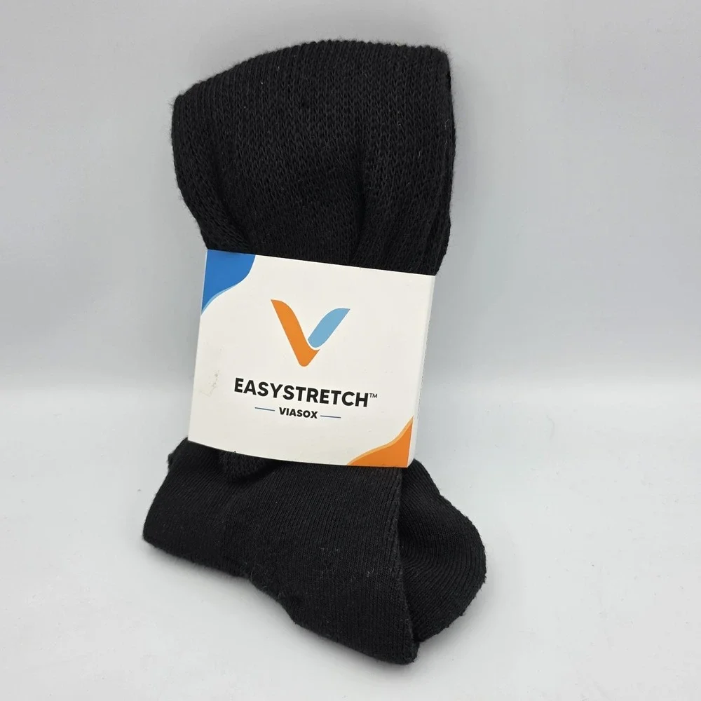 Viasox Easy Stretch Over Calf Socks Unisex Lg/Xl  Black Womens 14+ & Mens 13-19